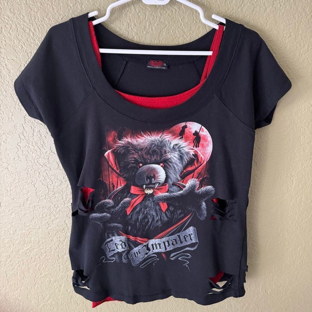 Y2K Spiral Direct Ted The Impaler Womens Black Distressed Shirt Size 2XL Vampire